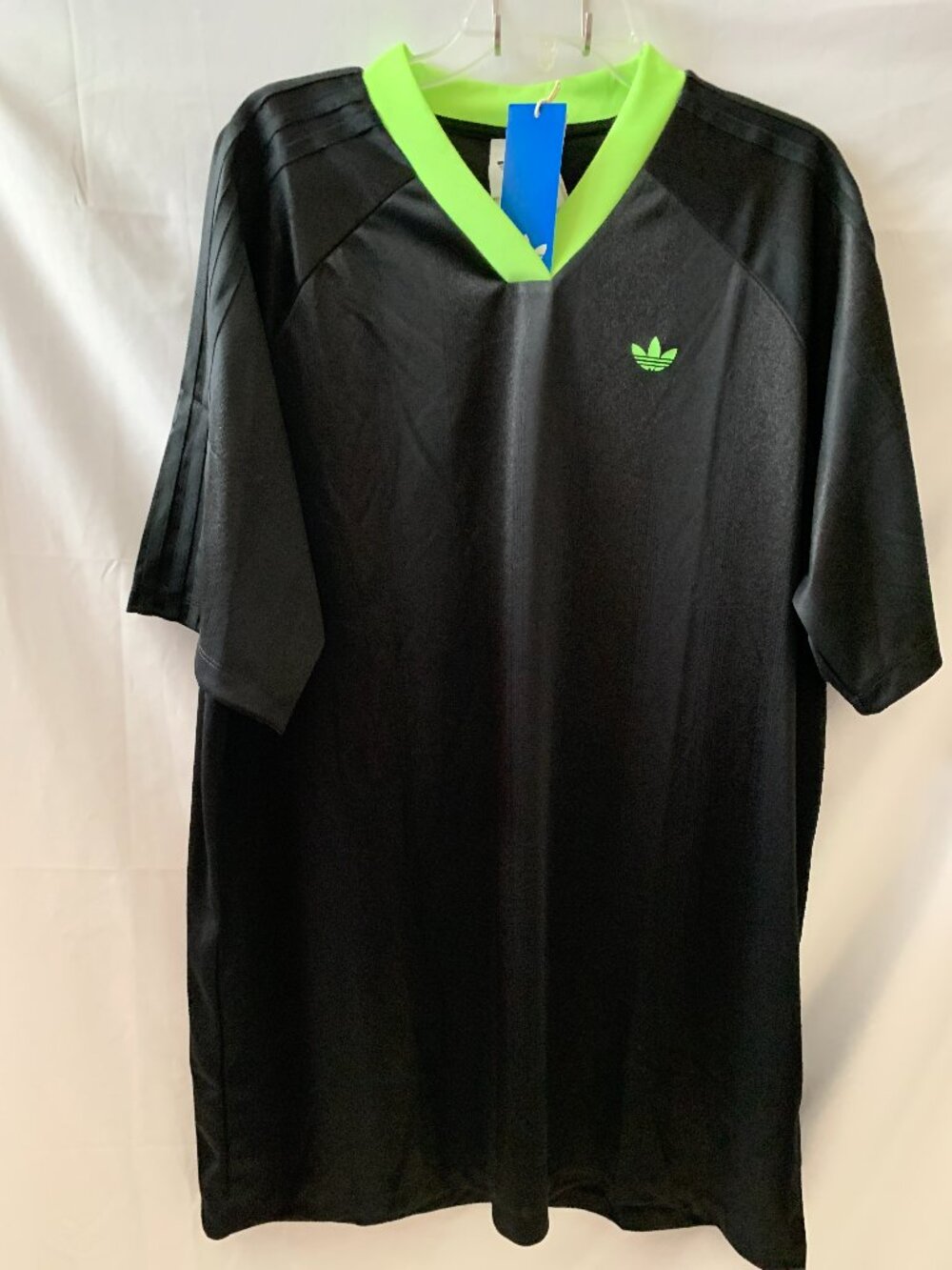 ADIDAS ORIGINALS Adicolor Jacquard Oversize Dress in Black/Signal Green Sz MED